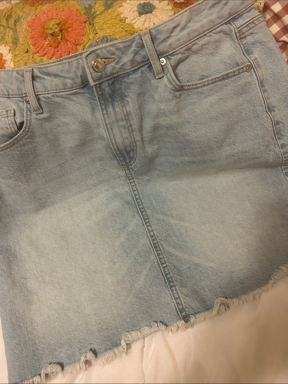 LOFT Light Blue Denim fringe Skirt - size 10